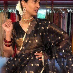 Black Silk Half Saree Set with Organza Silk Dupatta (Set of 3)