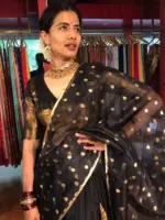 Black Silk Half Saree Set with Organza Silk Dupatta (Set of 3) - Image 3