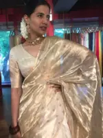Ivory Tissue Silk Dupatta with Gold Zari Buttis - Image 4