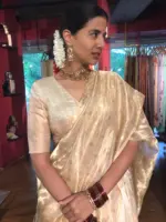 Ivory Tissue Silk Dupatta with Gold Zari Buttis