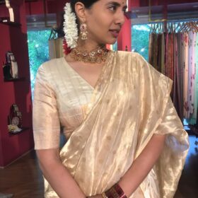 Ivory Tissue Silk Dupatta with Gold Zari Buttis