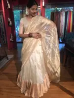 Ivory Tissue Silk Dupatta with Gold Zari Buttis - Image 2