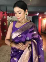 Purple Tissue Silk Saree with Gold Kadhwa Zari Motifs