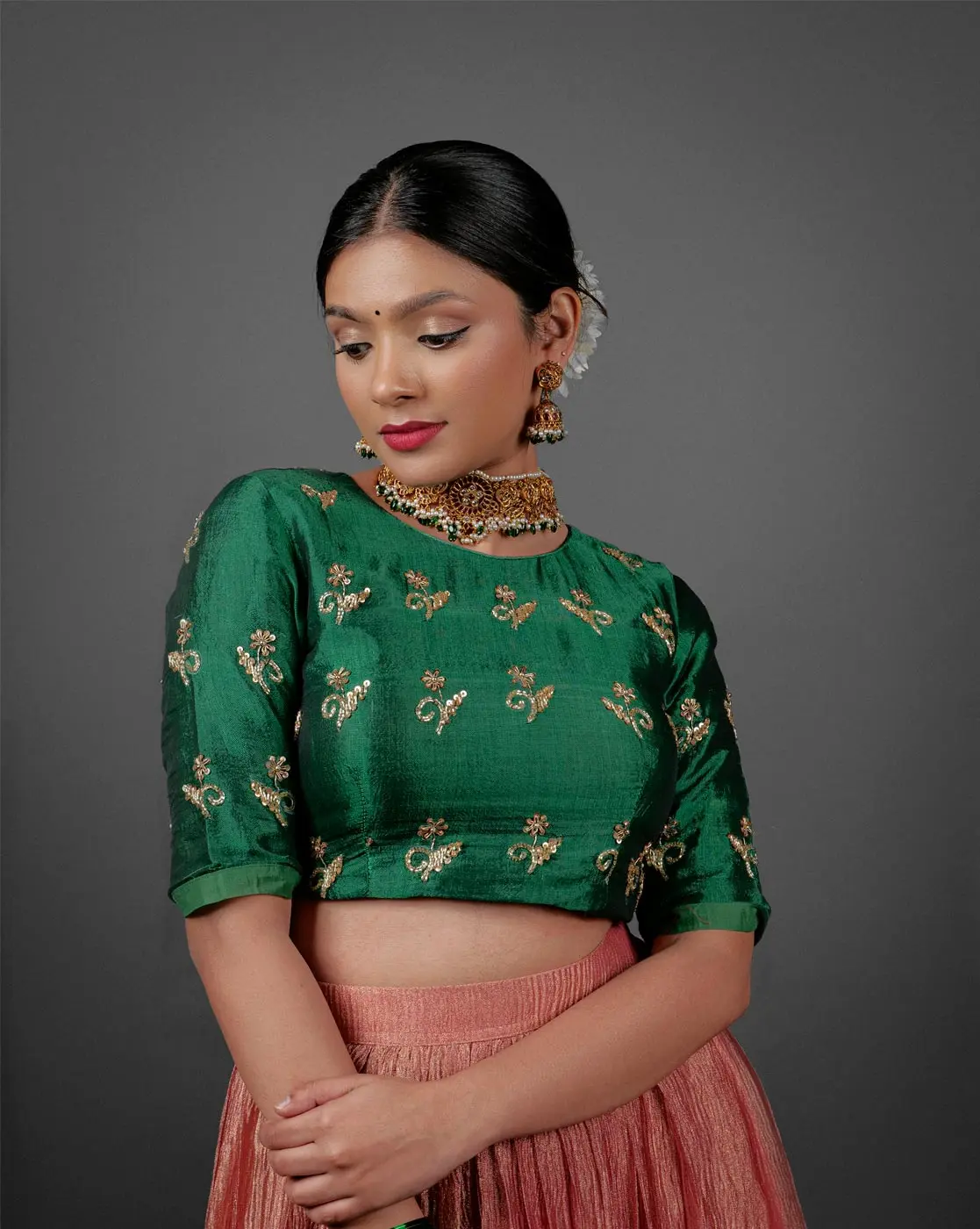 Green Silk Embroidered Blouse