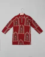 Front view of Kurta Madder Red Ajrakh Cotton Boys Kurta Set, Suitable for Traditional Functions