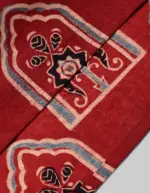 Close up of Kurta Madder Red Ajrakh Cotton Boys Kurta Set, Suitable for Family Gatherings
