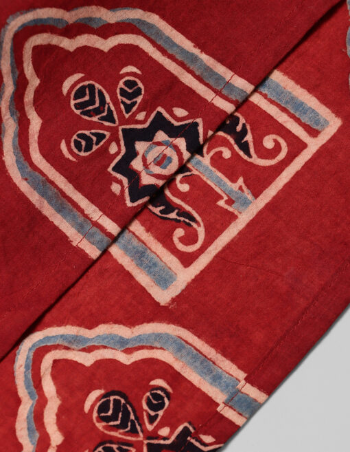 Close up of Kurta Madder Red Ajrakh Cotton Boys Kurta Set, Suitable for Family Gatherings