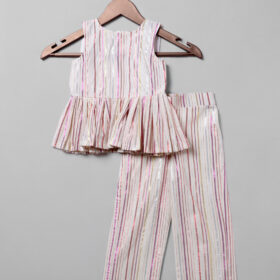 Front View of Peplum Top with Matching Pants Ivory Cotton Peplum Set, Suitable for : Family Gatherings