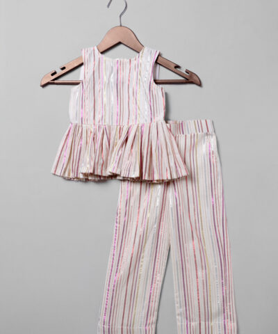 Front View of Peplum Top with Matching Pants Ivory Cotton Peplum Set, Suitable for : Family Gatherings