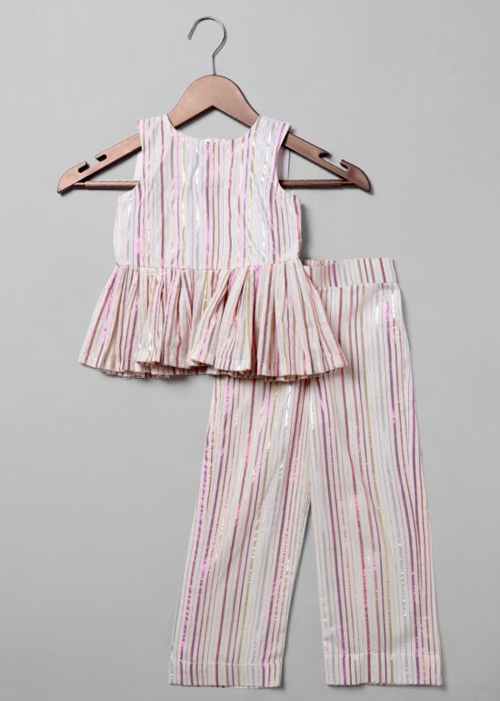 Front View of Peplum Top with Matching Pants Ivory Cotton Peplum Set, Suitable for : Family Gatherings