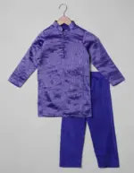 Front view of the outfit Purple Silk Boys Sherwani with Purple Pant, Suitable for : Family Gatherings