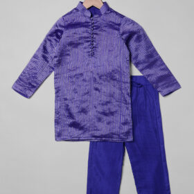Front view of the outfit Purple Silk Boys Sherwani with Purple Pant, Suitable for : Family Gatherings