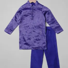 Front view of the outfit Purple Silk Boys Sherwani with Purple Pant, Suitable for : Family Gatherings