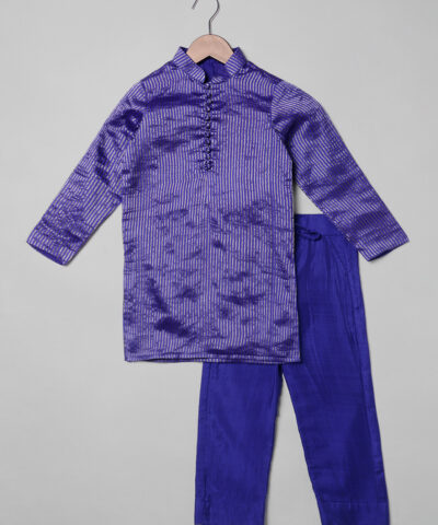 Front view of the outfit Purple Silk Boys Sherwani with Purple Pant, Suitable for : Family Gatherings