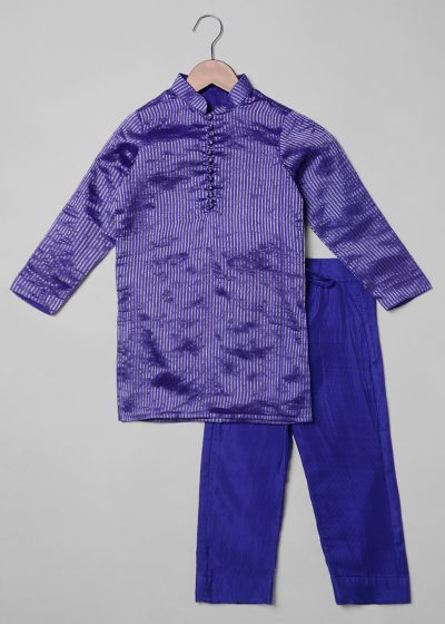 Front view of the outfit Purple Silk Boys Sherwani with Purple Pant, Suitable for : Family Gatherings