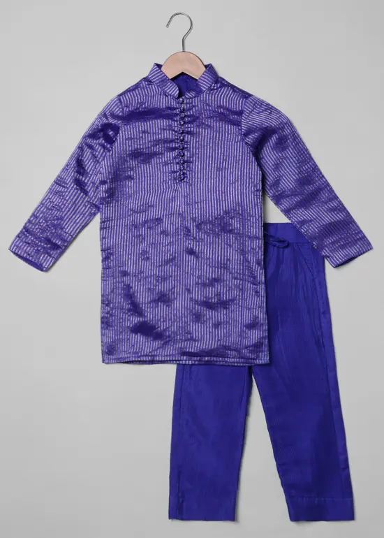 Front view of the outfit Purple Silk Boys Sherwani with Purple Pant, Suitable for : Family Gatherings
