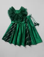 Bottle Green Girls Lehenga Set with Frilled Silk Top