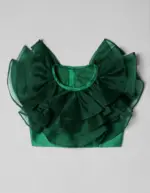 Bottle Green Girls Lehenga Set with Frilled Silk Top - Image 2