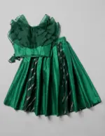 Bottle Green Girls Lehenga Set with Frilled Silk Top - Image 4