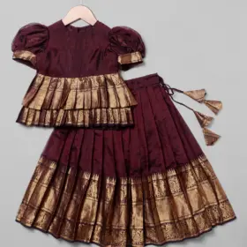 Coffee Brown Silk Pattu Pavadai Set