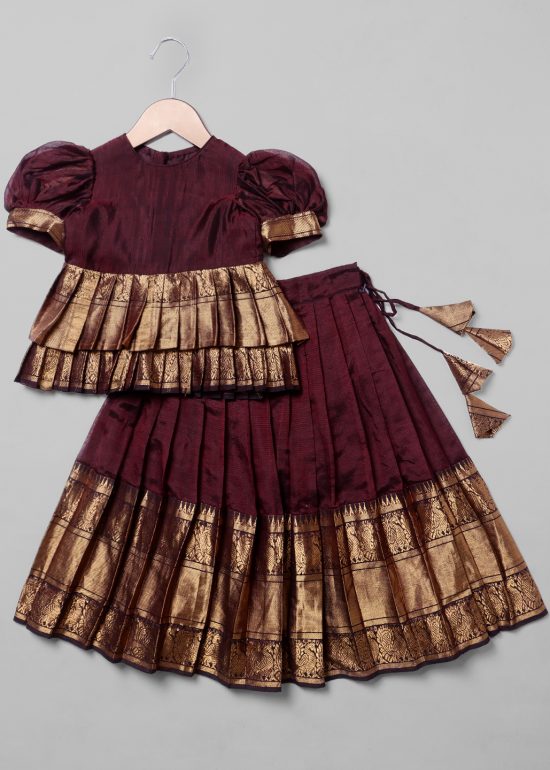 Coffee Brown Silk Pattu Pavadai Set
