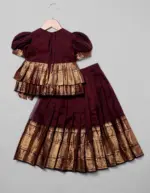 Coffee Brown Silk Pattu Pavadai Set - Image 4