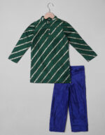 Bottle Green Silk Boys Sherwani with Purple Pant
