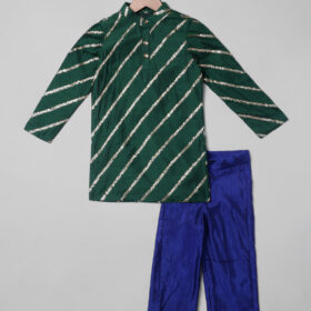Bottle Green Silk Boys Sherwani with Purple Pant