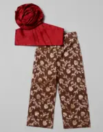 Maroon One Shoulder Silk Top paired with Olive Banarasi Silk Trousers