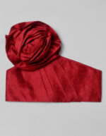 Maroon One Shoulder Silk Top paired with Olive Banarasi Silk Trousers - Image 2