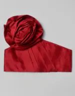 Maroon One Shoulder Silk Top paired with Olive Banarasi Silk Trousers - Image 2