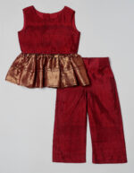 Maroon Silk Girls Peplum Set