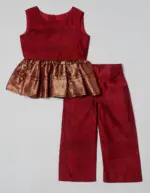 Maroon Silk Girls Peplum Set