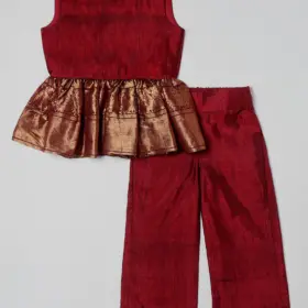 Maroon Silk Girls Peplum Set