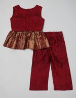 Maroon Silk Girls Peplum Set - Image 5