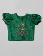 Green Embroidered Silk Pattu Pavadai Set - Image 2