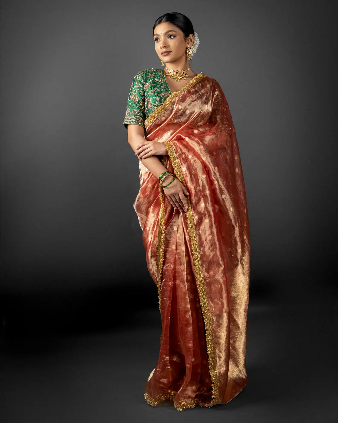 Red Dual Tone Tissue Silk Saree