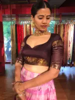 Pink Chequered Venkatagiri Pure Silk Lehenga Set