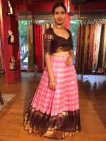 Pink Chequered Venkatagiri Pure Silk Lehenga Set - Image 3