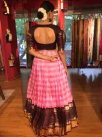 Pink Chequered Venkatagiri Pure Silk Lehenga Set - Image 4