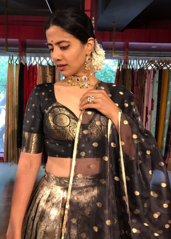 Grey Banarasi Silk Lehenga Set of  3