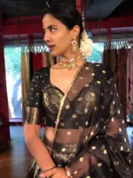 Grey Banarasi Silk Lehenga Set of  3 - Image 4