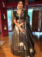 Grey Banarasi Silk Lehenga Set of  3 - Image 2