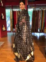 Grey Banarasi Silk Lehenga Set of  3 - Image 7