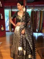 Grey Banarasi Silk Lehenga Set of  3 - Image 3