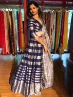 Blue Tissue Silk Lehenga Set with Dupatta (Set of 3) - Image 5