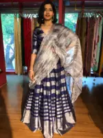 Blue Tissue Silk Lehenga Set with Dupatta (Set of 3) - Image 2