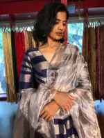 Blue Tissue Silk Lehenga Set with Dupatta (Set of 3)