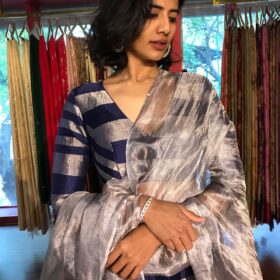 Blue Tissue Silk Lehenga Set with Dupatta (Set of 3)