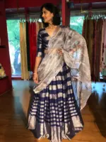 Blue Tissue Silk Lehenga Set with Dupatta (Set of 3) - Image 3